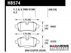 MINI Cooper Performance Brake Pad Set by Hawk Performance - DTC-60 Race - Rear (R55 / R56 / R57 / R58 / R59 Models)